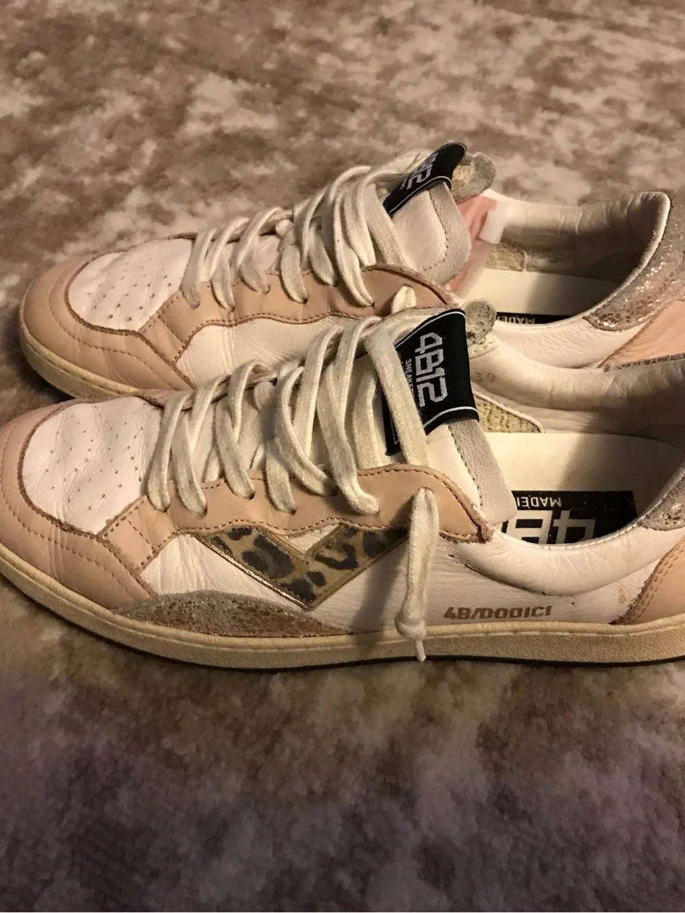 4B12 Sneakers in White/Pink and Leopard-Print Leather